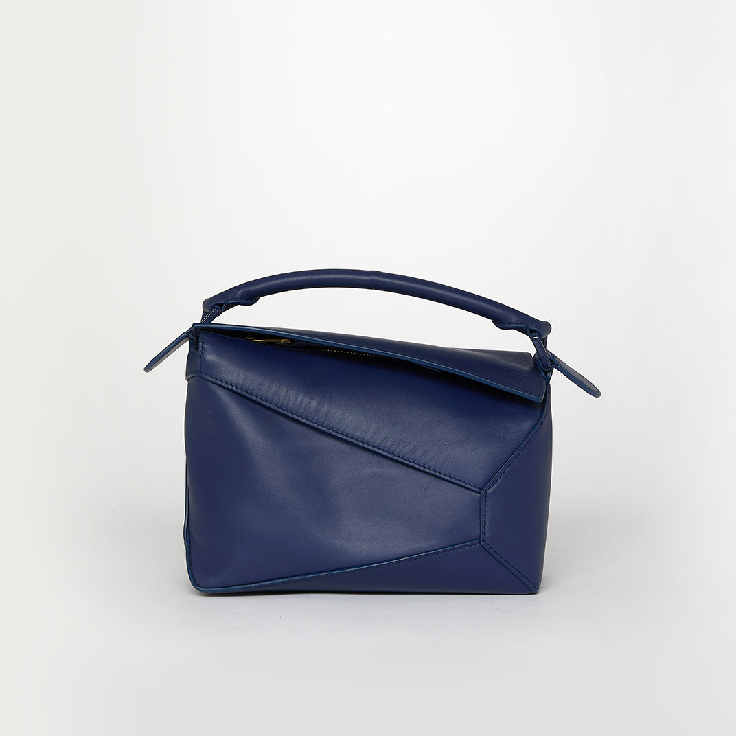 LOEWE Puzzle Edge Small Leather Shoulder Bag in Blue COCOON