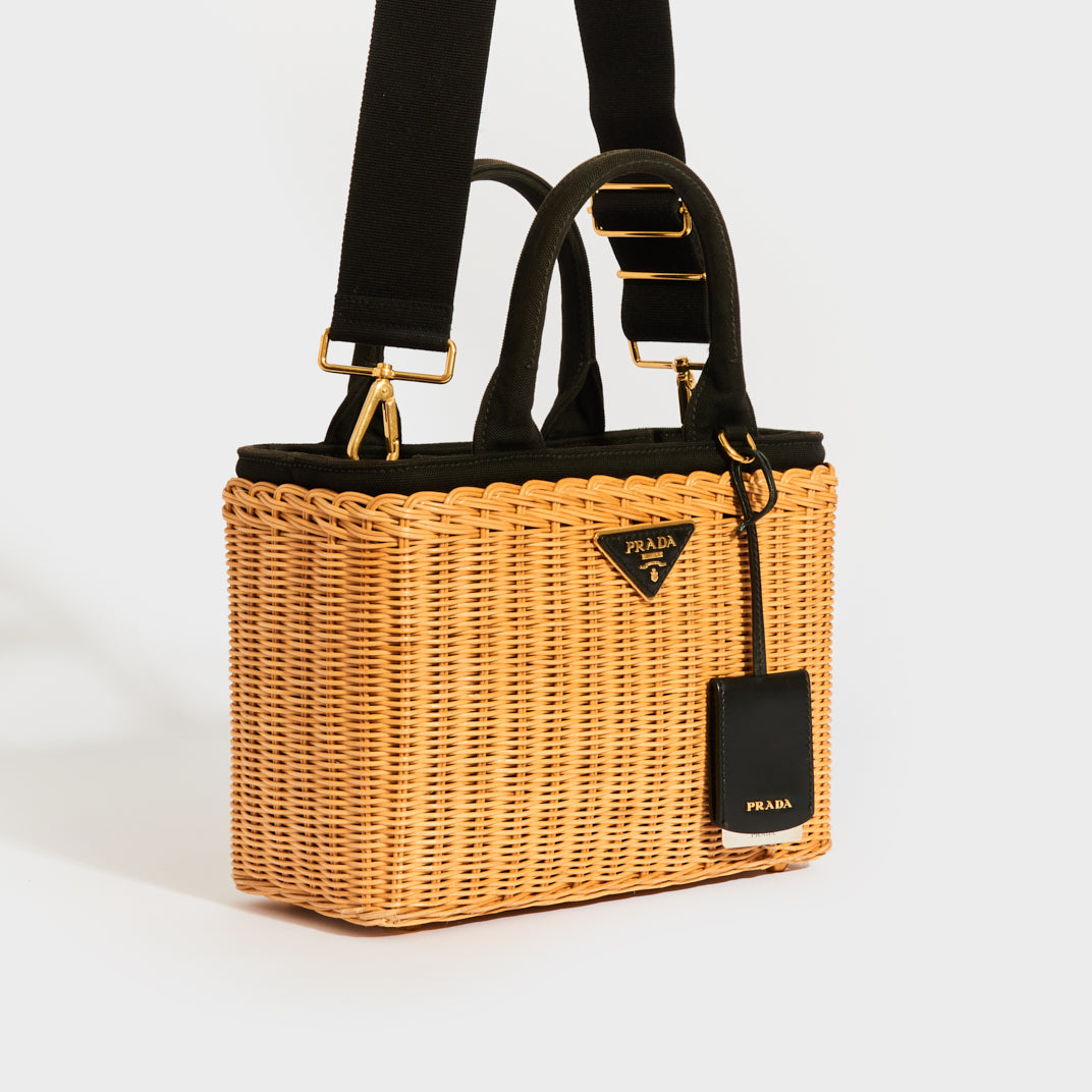 PRADA Wicker and Canvas Tote Bag COCOON