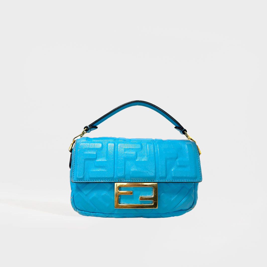 FENDI Pre Owned Mini Baguette Bag Turquoise Leather COCOON