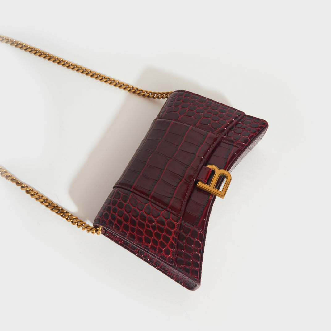 Hourglass Croc Embossed Leather Wallet on a Chain