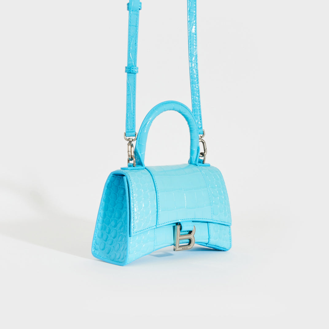 Balenciaga Hourglass XS Crocodile Teal Top-handle Bag