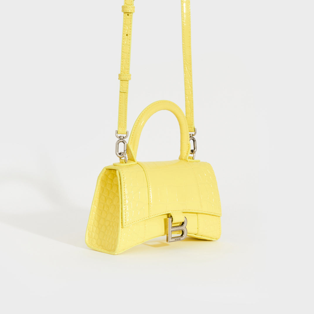 Balenciaga Yellow Smooth Leather Hourglass Xs Top Handle Bag