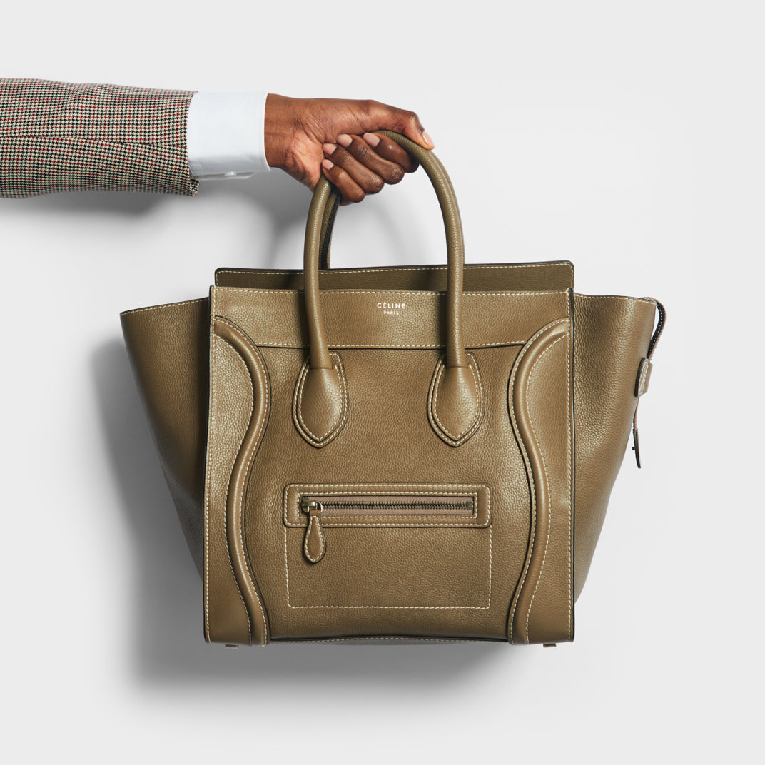 Second Hand Louis Vuitton Rivington Bags, CELINE Nano Luggage Drummed  Calfskin Leather Shoulder Bag Khaki