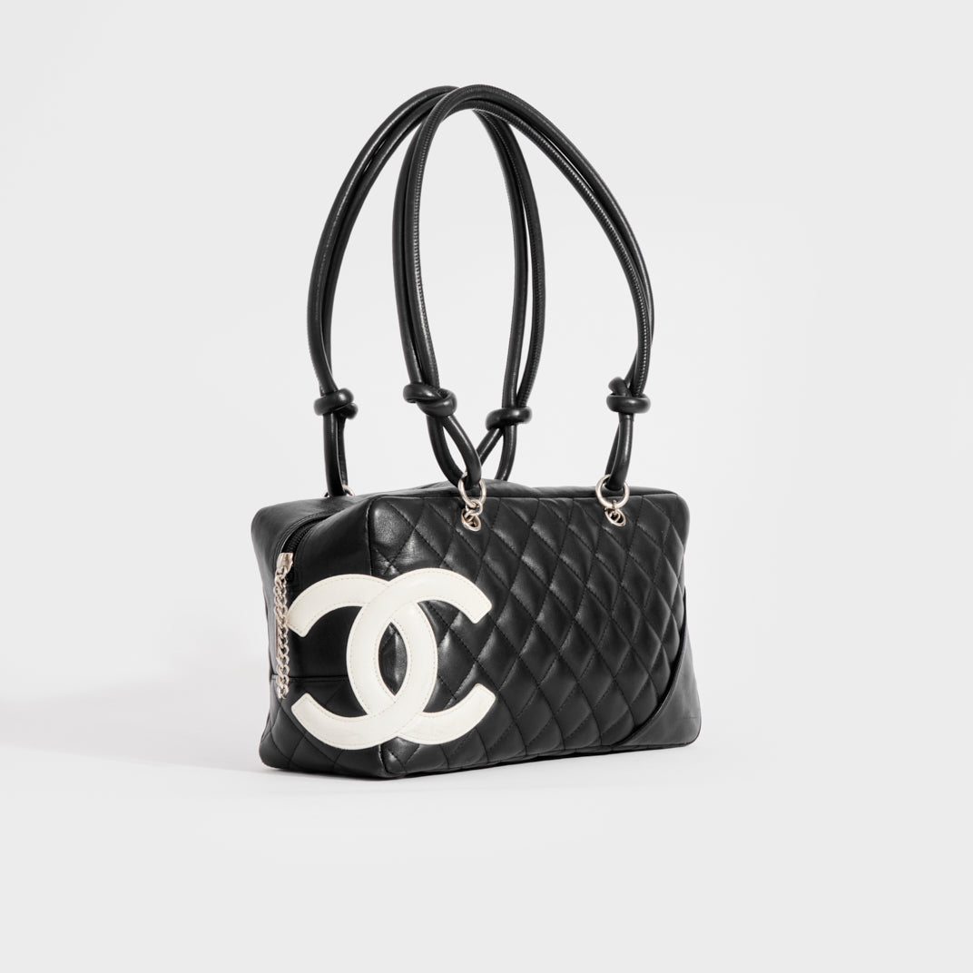 Chanel Black Quilted Lambskin Leather CC Bowler Bag