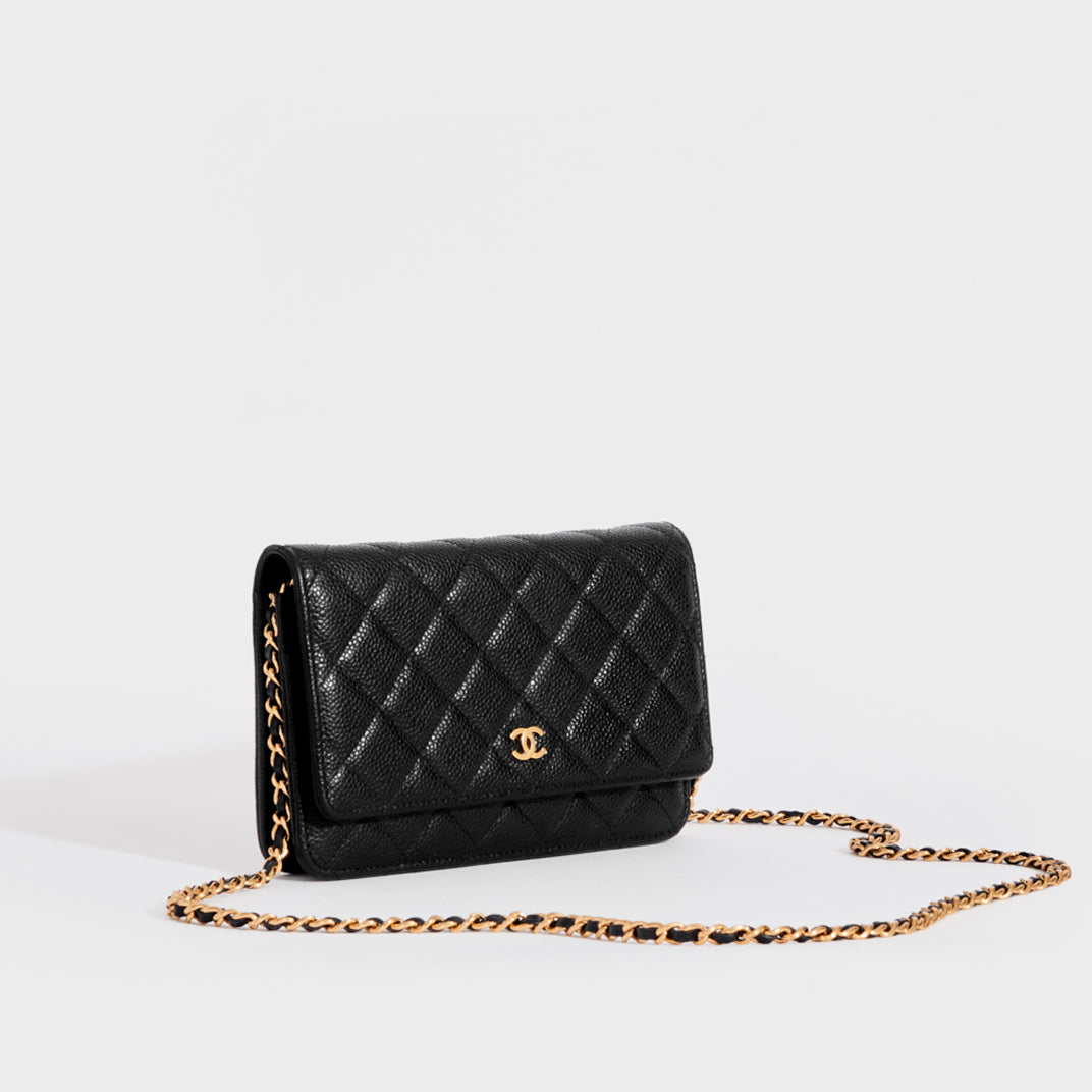 Chanel Black Leather Sac Rabat Mini Flap Wallet on Chain Posh