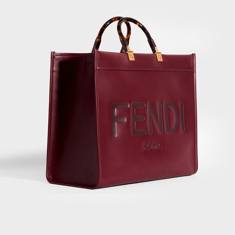 FENDI: Sunshine bag in leather with embossed logo - Cream
