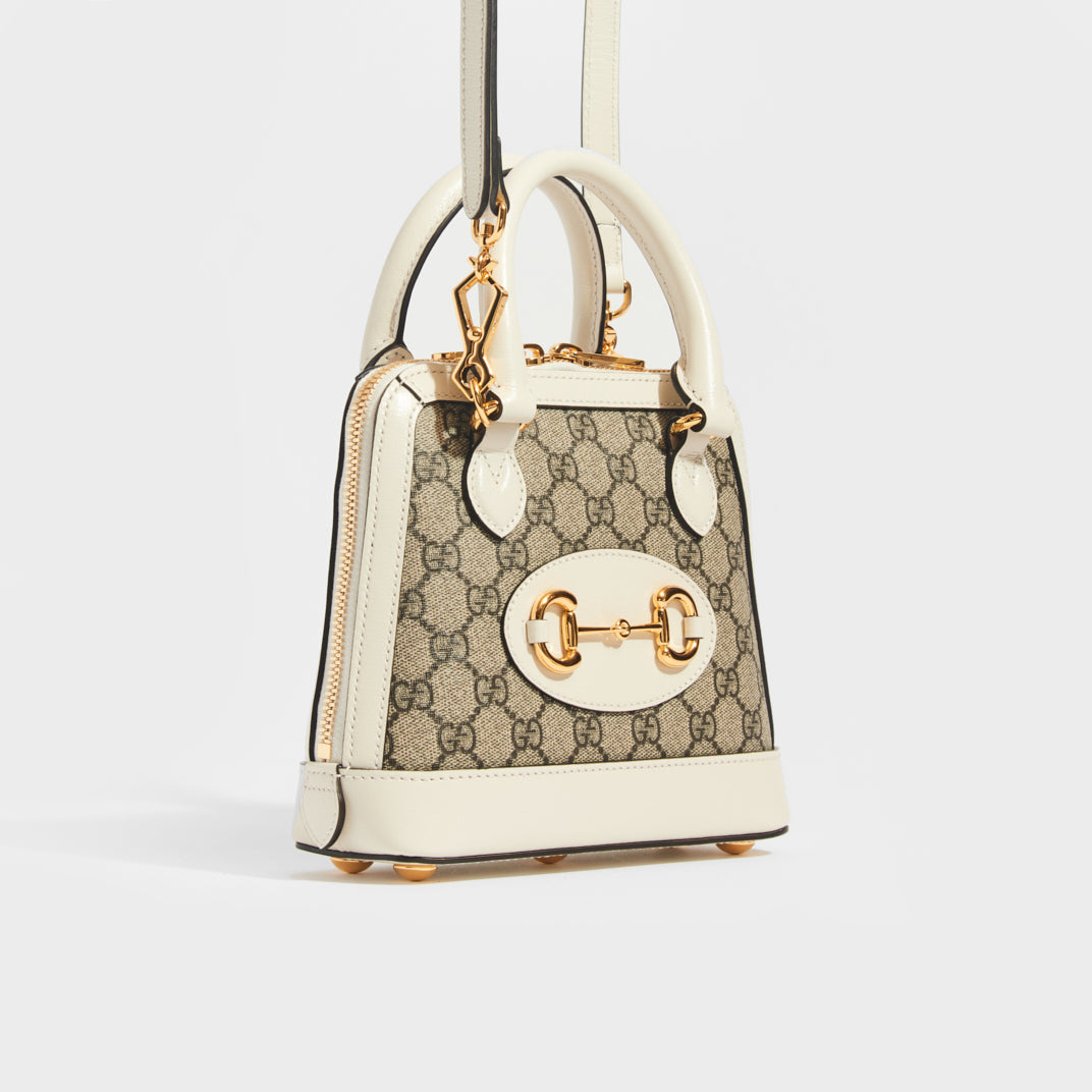 Gucci Horsebit 1955 Mini Top Handle Bag, Gg Supreme & White