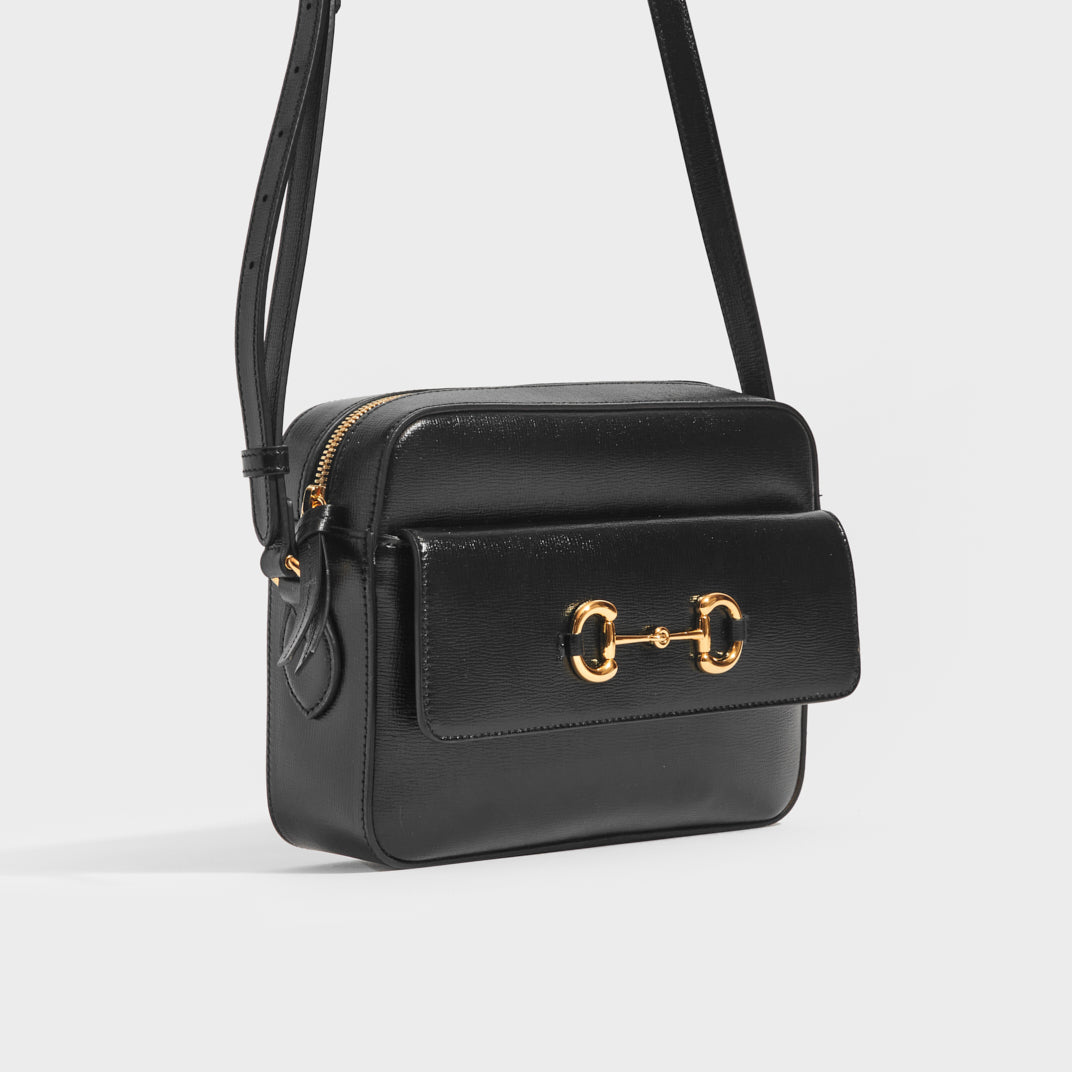 Gucci Small New Slim Horsebit Shoulder Bag in Black