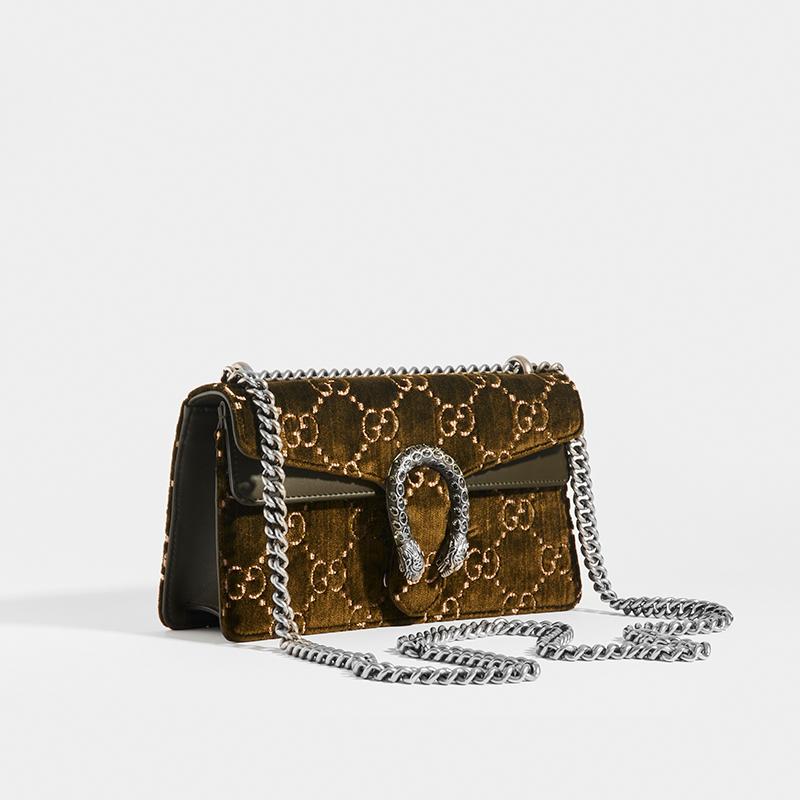 Gucci Small Dionysus Logo Velvet Shoulder Bag In Brown