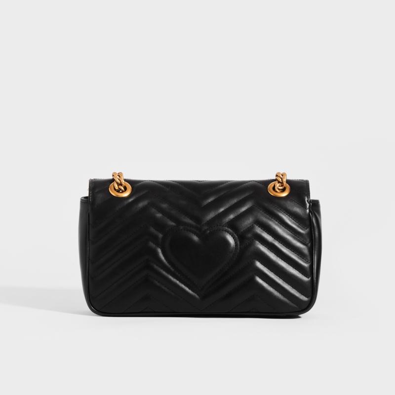 Gucci Marmont Mini Belt Bag Black Matelasse 100% Leather Size 85