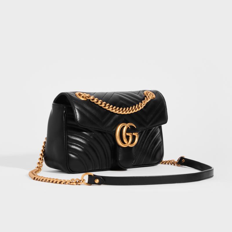 Gucci Bags | Gucci Gg Marmont Leather Mini Chain Bag Black | Color: Black/Gold/Red | Size: Mini | Wdotsara's Closet