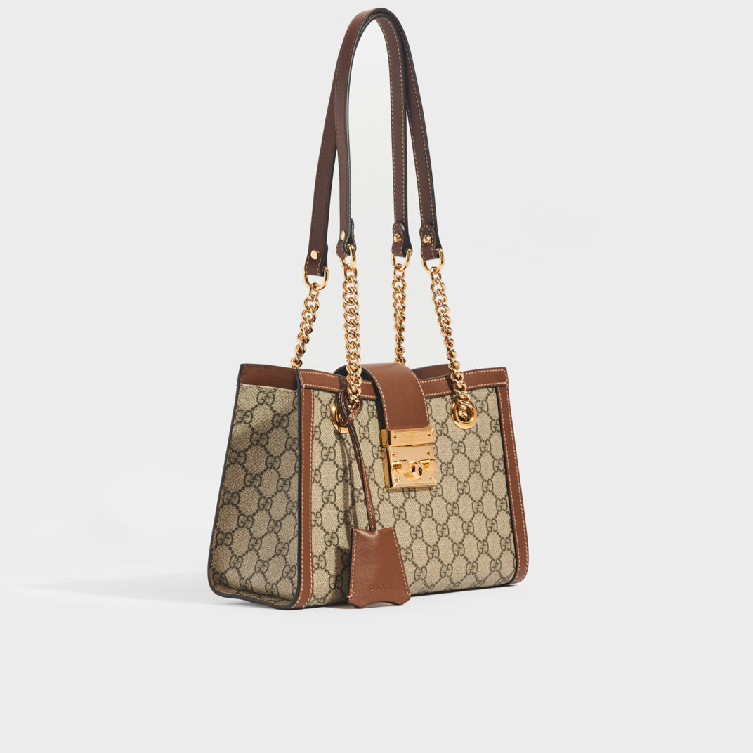 Gucci Brown/Beige GG Supreme Canvas and Leather Small Padlock