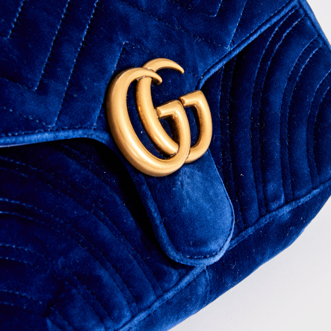 GUCCI GG Marmont Mini Velvet Shoulder Bag in Blue COCOON