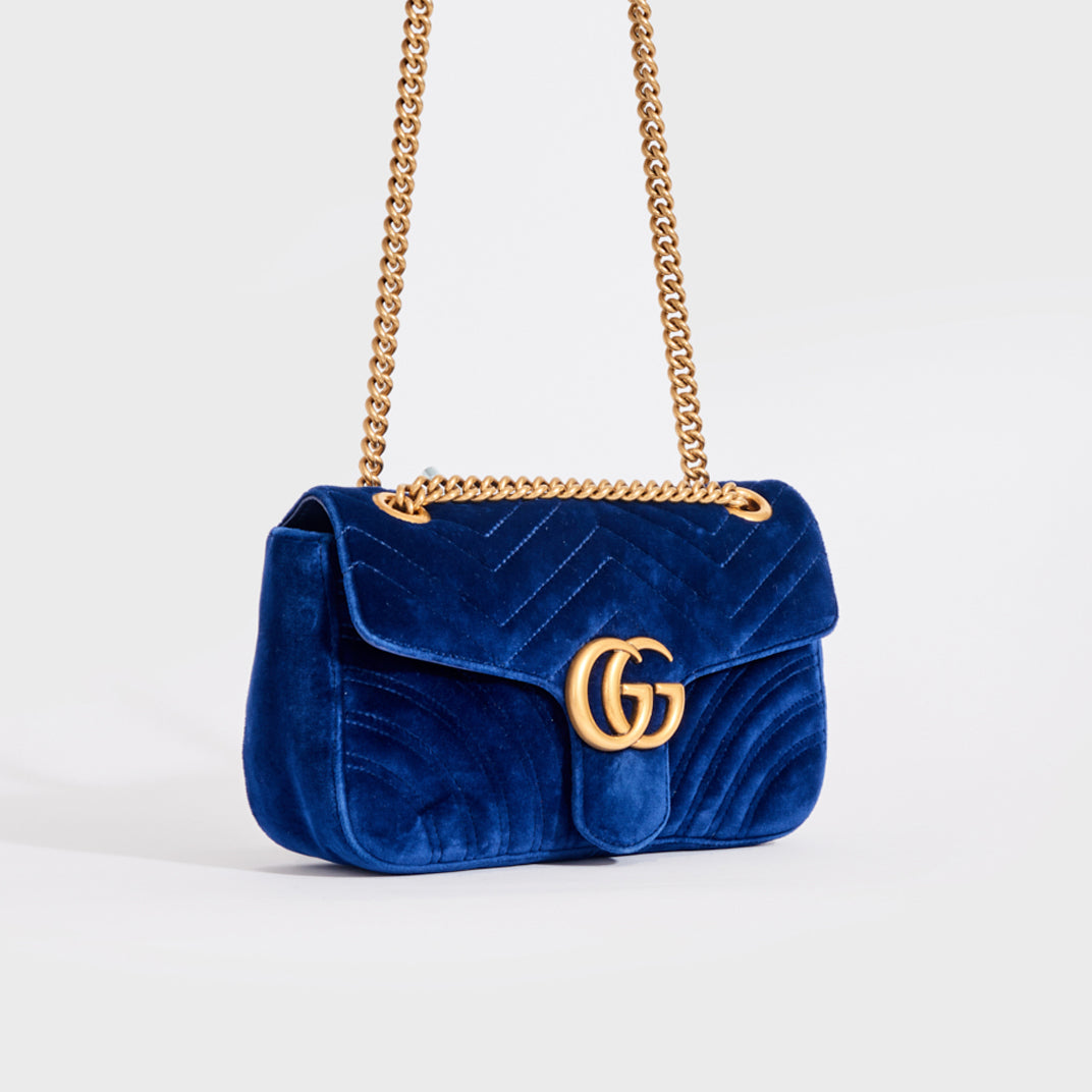 Pre Loved Gucci GG Marmont Small Shoulder Bag in Blue Velvet – Bluefly