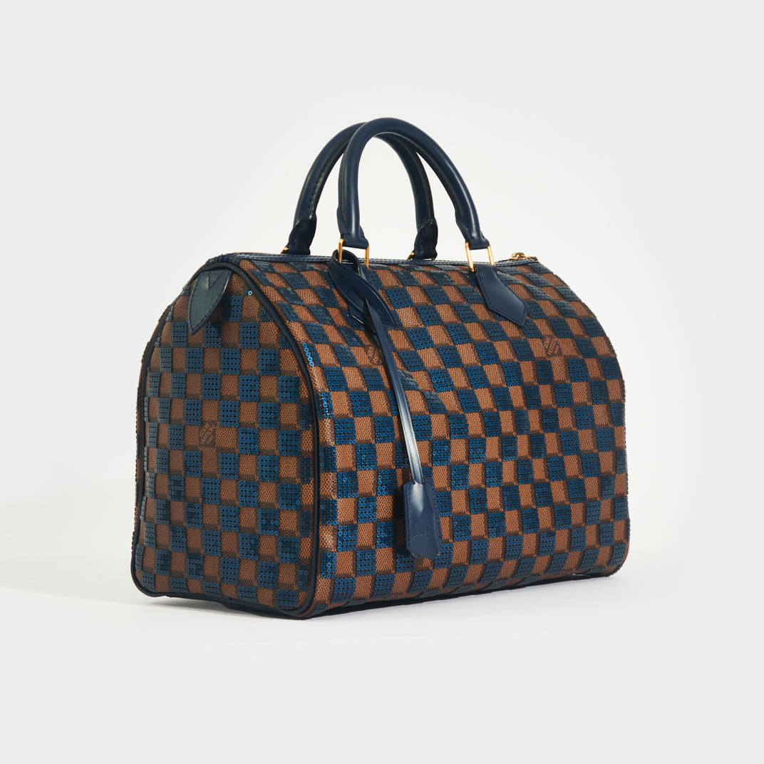 Louis Vuitton Limited Edition Blue Damier Paillettes Speedy 30 Bag