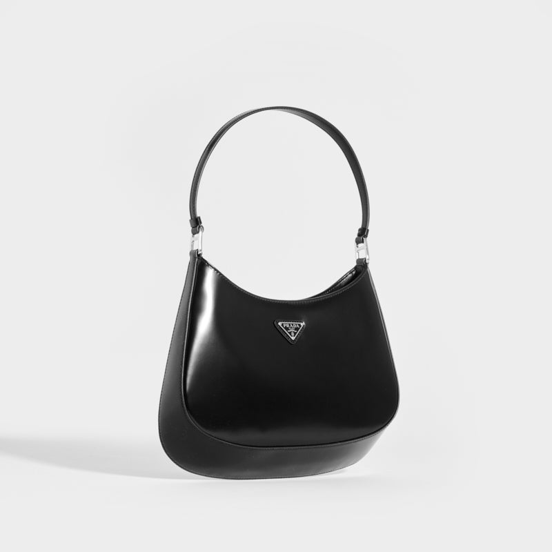 Prada Cleo Shoulder Bag Black in Brushed Leather with Silver-tone - US