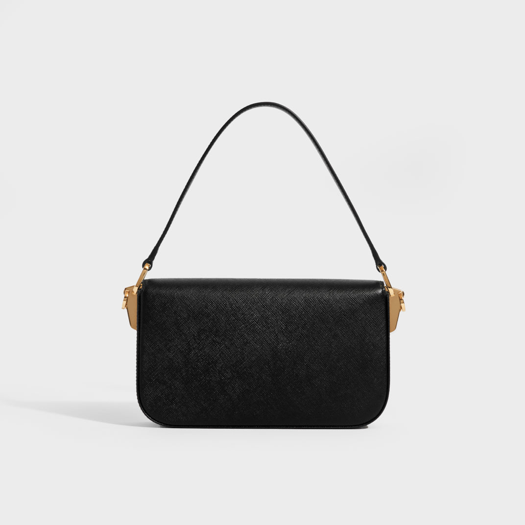 PRADA Ensemble Textured Leather Shoulder Bag in Black COCOON