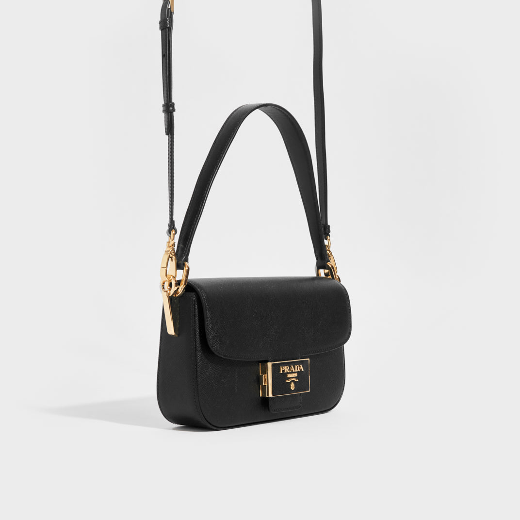 Prada Emblème Leather Shoulder Bag - Black