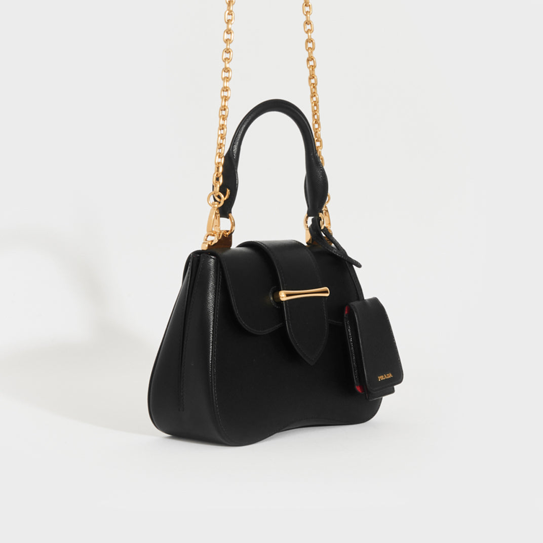 Prada Logo Plaque Crossbody Bag Mini Black in Calfskin Leather with  Gold-tone - US