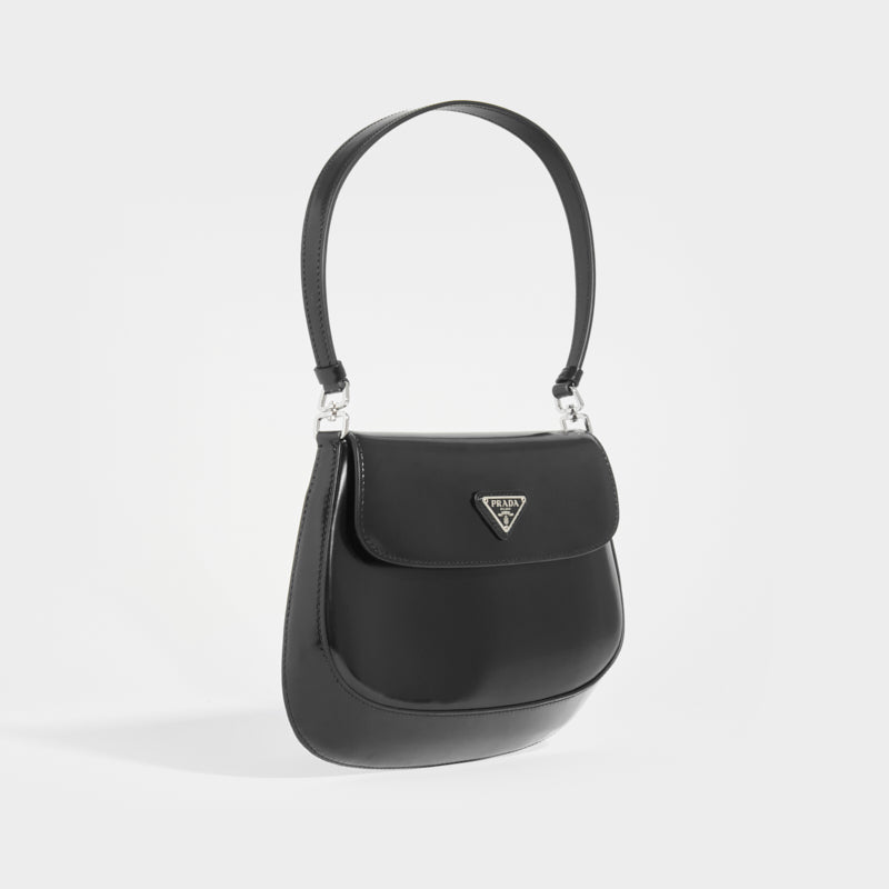 Prada Cleo brushed leather shoulder bag with flap Black 3D model