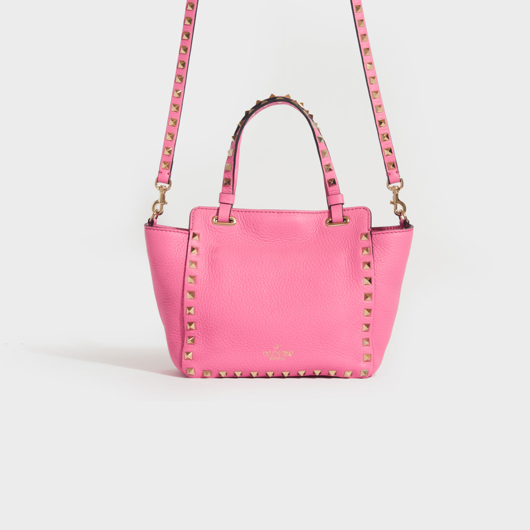 V Logo Leather Tote Bag in Pink - Valentino Garavani