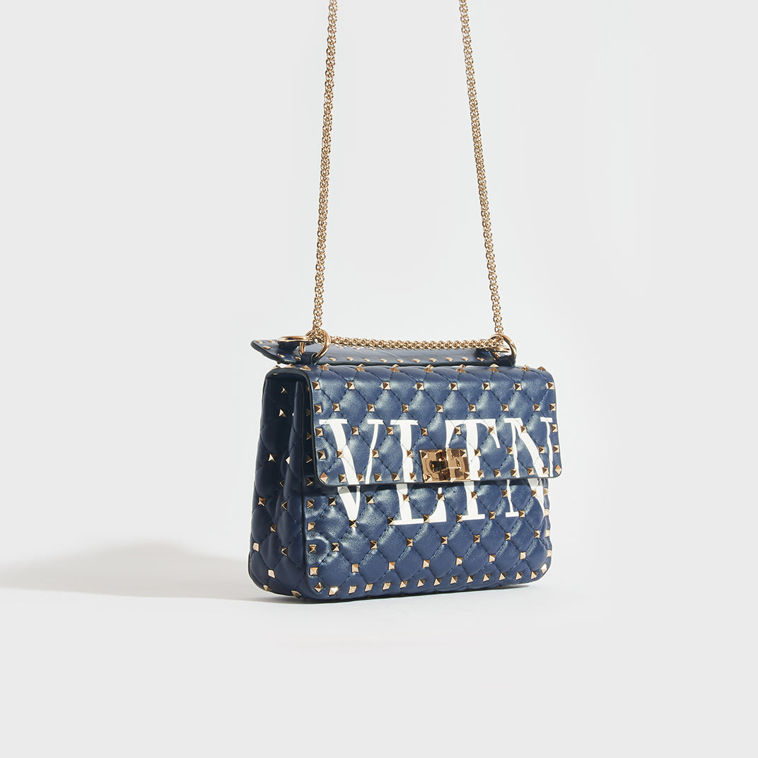 Valentino Blue Leather Rockstud Mini Chain Crossbody Bag