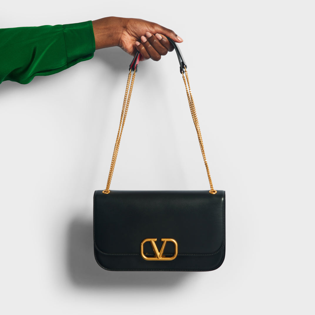 Valentino Garavani - V-Sling Black Grained Leather Small Pouch Bag