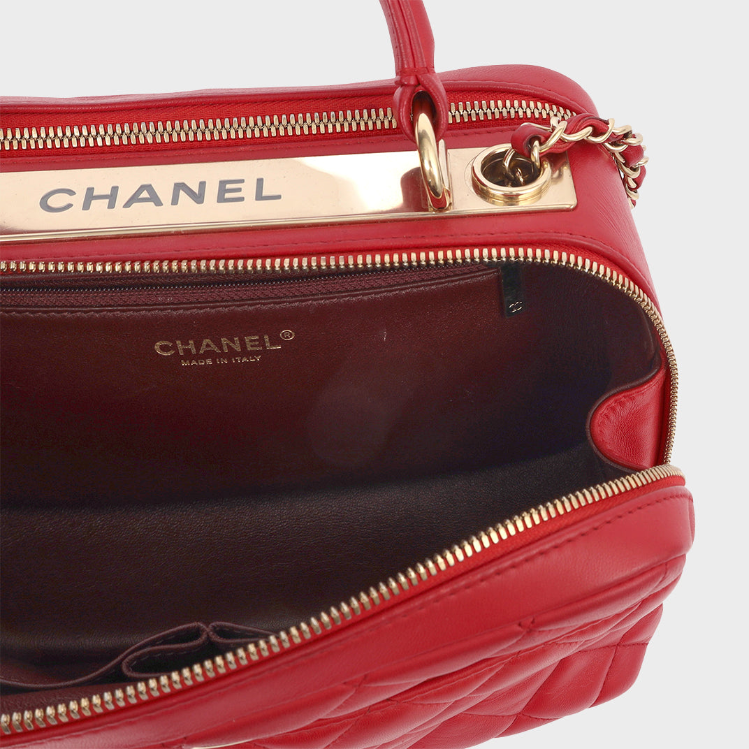 Trendy CC Top Handle Bag in Red Calfskin Leather