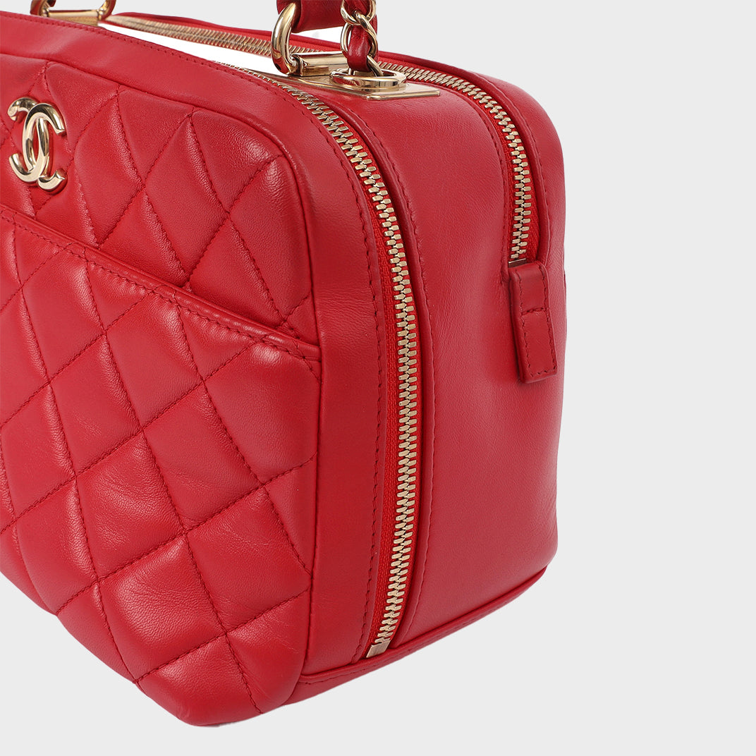 Trendy CC Top Handle Bag in Red Calfskin Leather