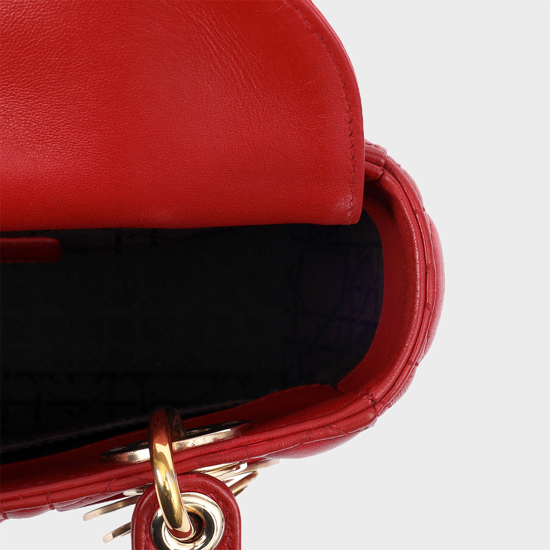 Small Lady Dior in Red Cannage Lambskin