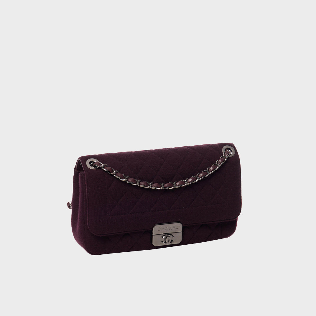 Small Flap Quilted Crossbody Bag in Purple Canvas