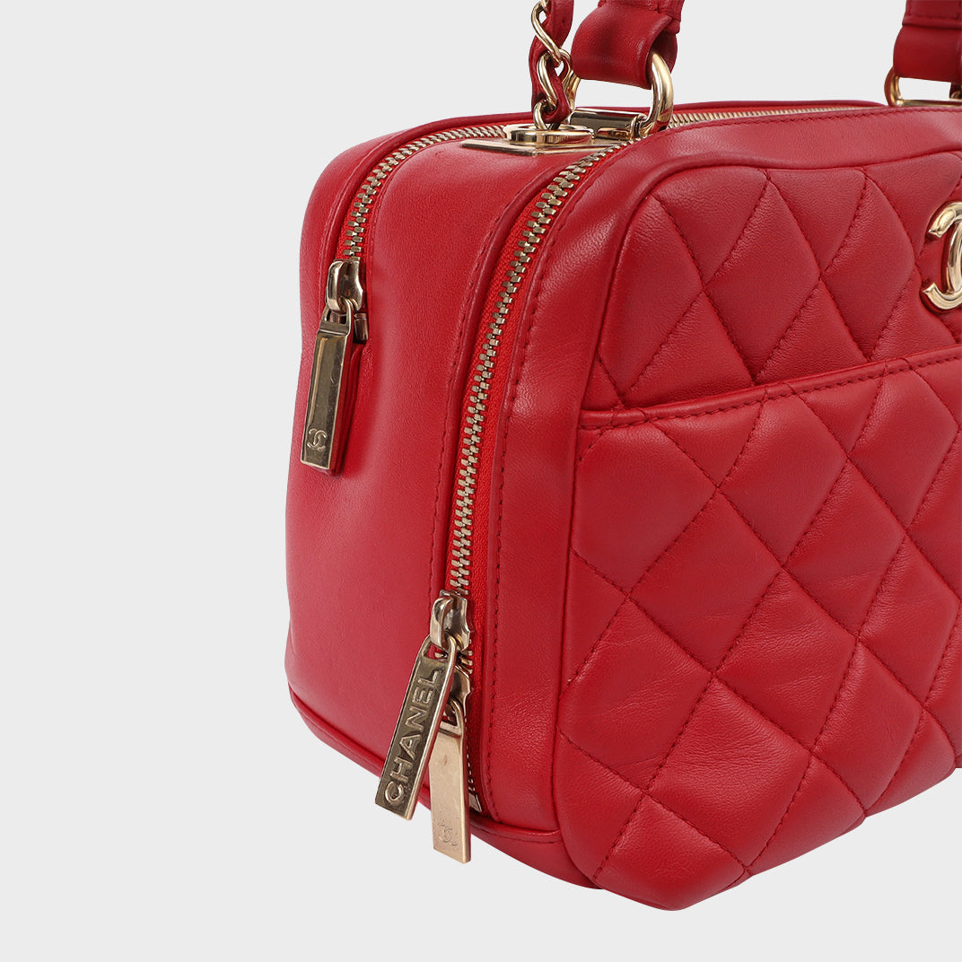 Trendy CC Top Handle Bag in Red Calfskin Leather