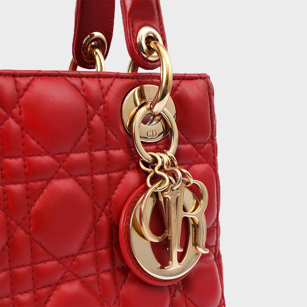 Small Lady Dior in Red Cannage Lambskin