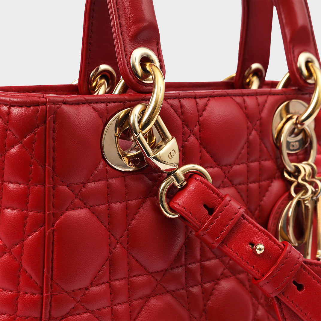 Small Lady Dior in Red Cannage Lambskin