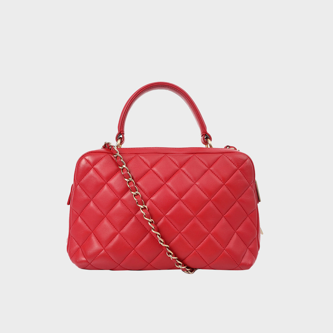 Trendy CC Top Handle Bag in Red Calfskin Leather