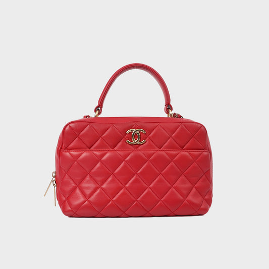 Trendy CC Top Handle Bag in Red Calfskin Leather