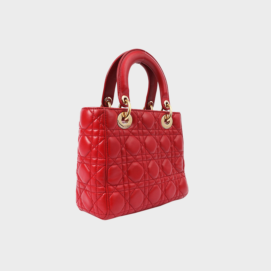 Small Lady Dior in Red Cannage Lambskin