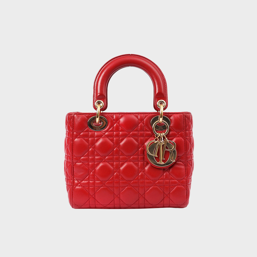 Small Lady Dior in Red Cannage Lambskin