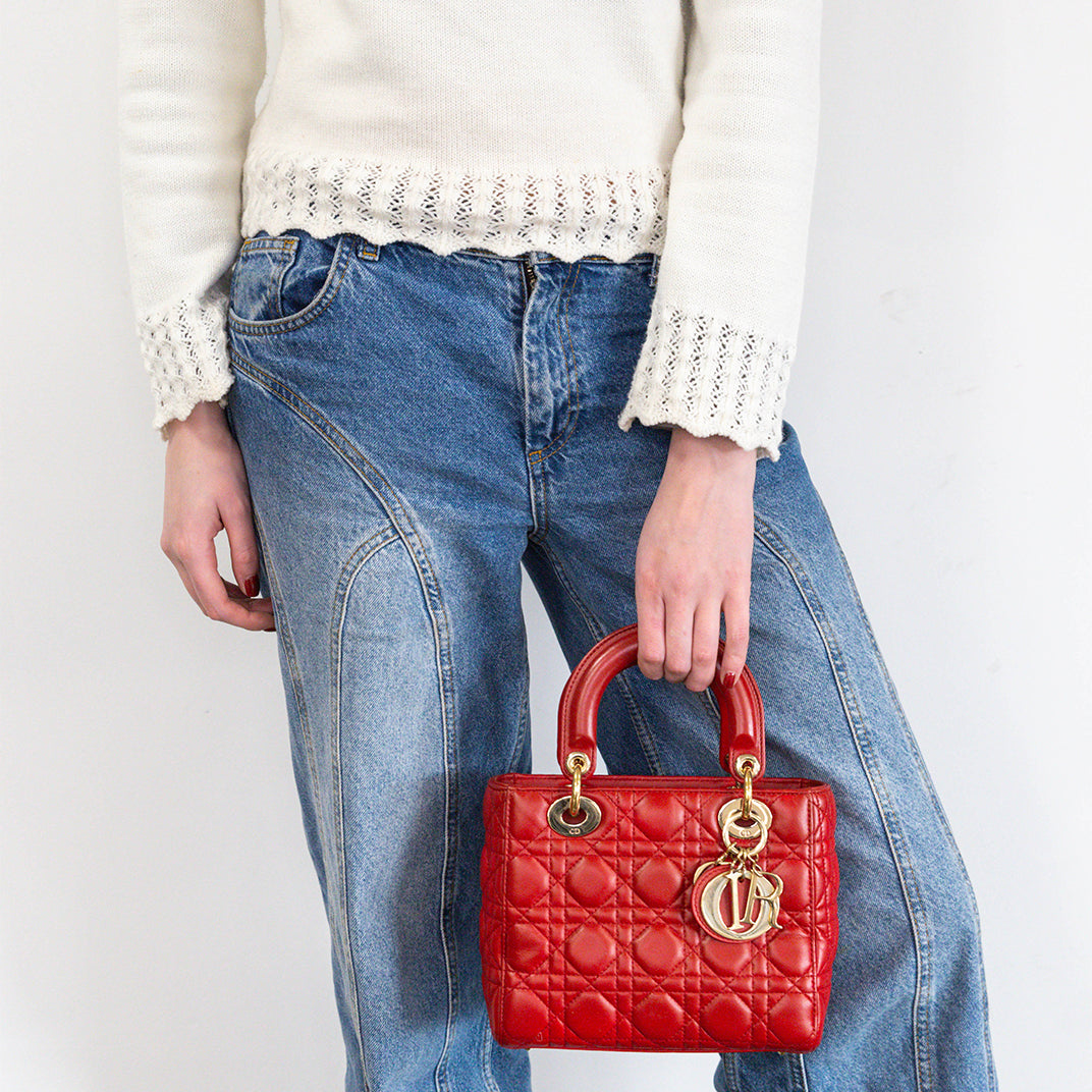 Small Lady Dior in Red Cannage Lambskin