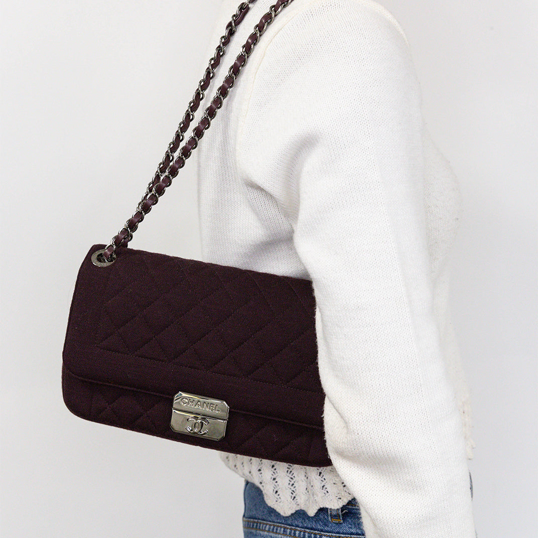 Small Flap Quilted Crossbody Bag in Purple Canvas