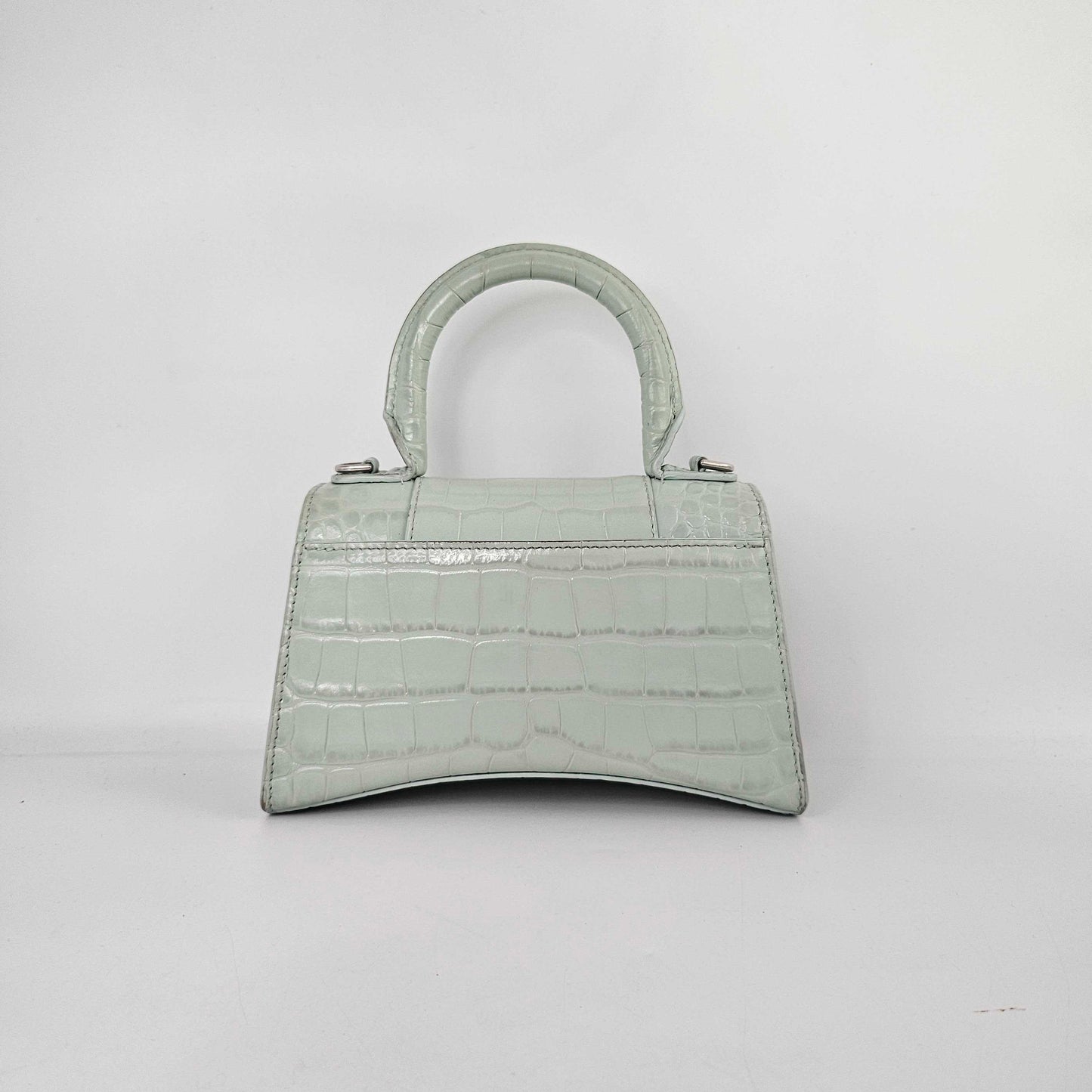 XS Hourglass Top Handle Bag in Light Green Embossed Croc [ReSale]