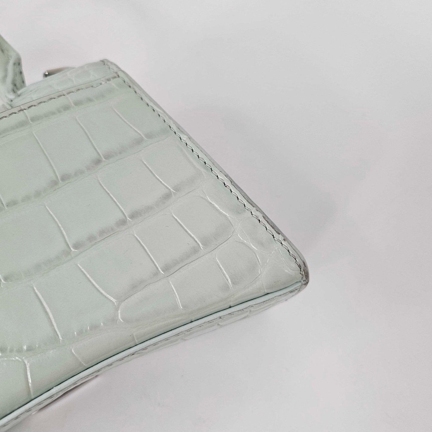 XS Hourglass Top Handle Bag in Light Green Embossed Croc [ReSale]