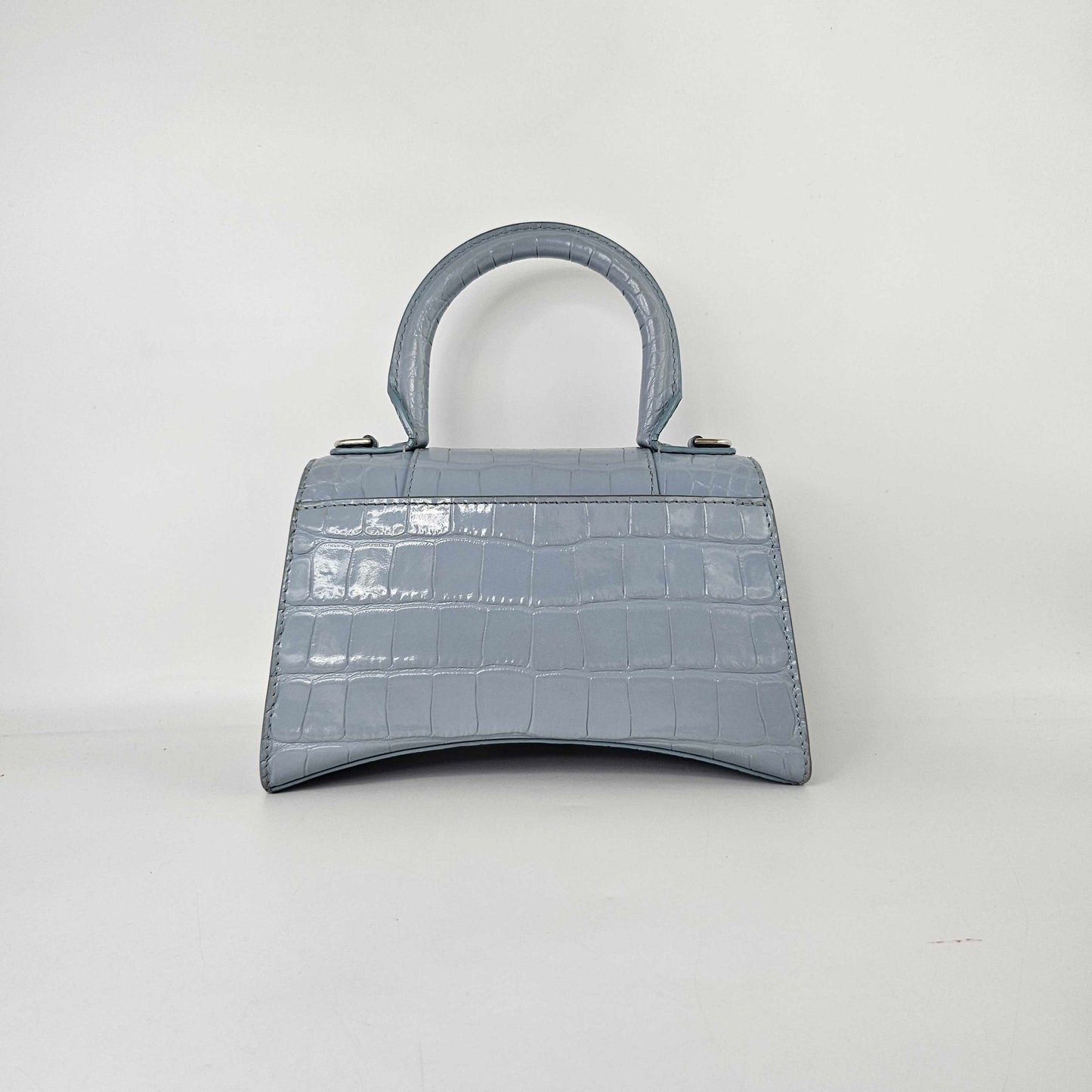 XS Hourglass Top Handle Bag in Blue Grey Embossed Croc [ReSale]