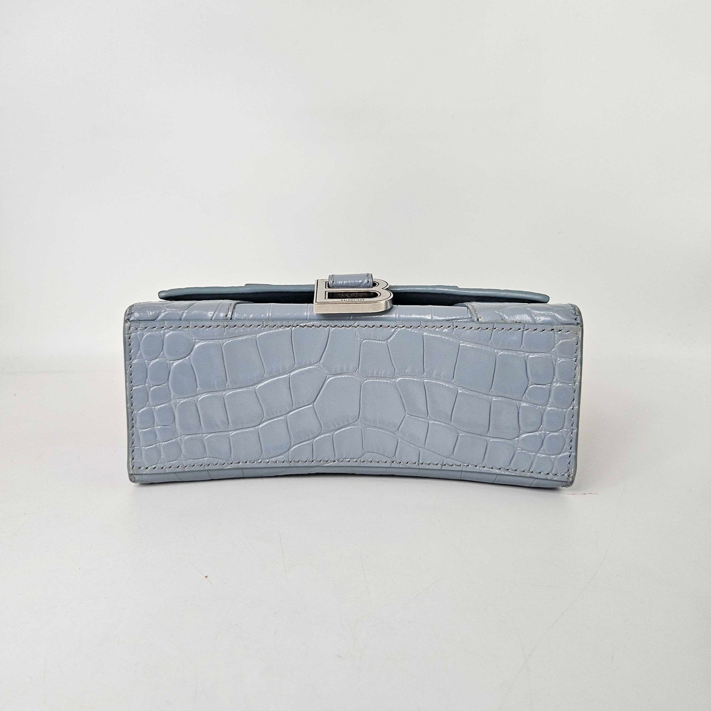 XS Hourglass Top Handle Bag in Blue Grey Embossed Croc [ReSale]