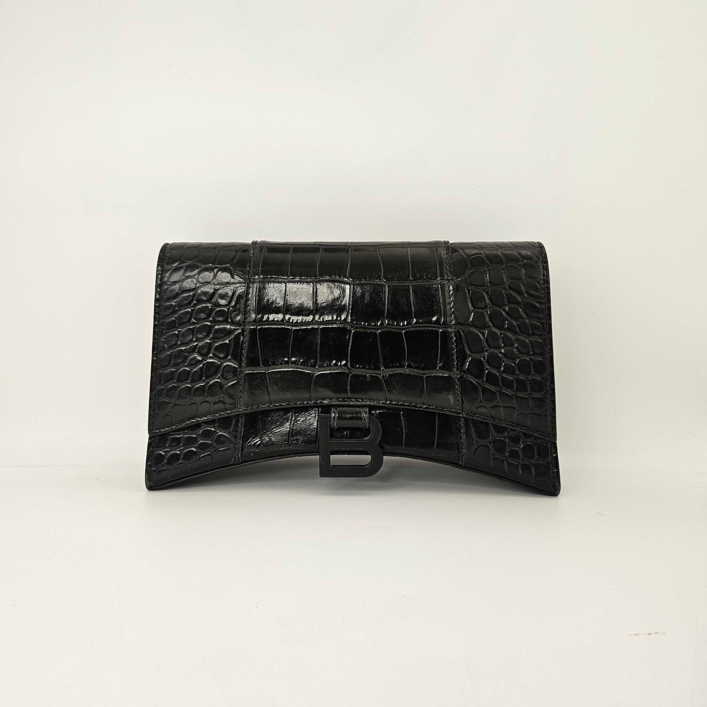 Hourglass Chain Bag in Black Shiny Crocodile Embossed Calfskin [ReSale]