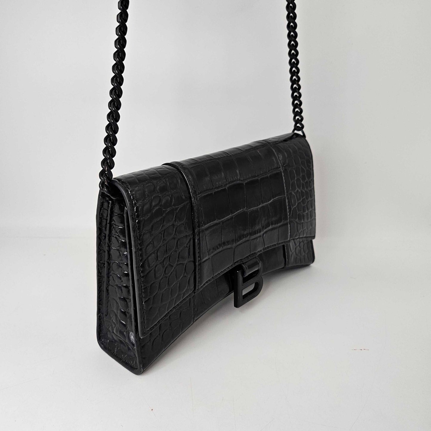 Hourglass Chain Bag in Black Shiny Crocodile Embossed Calfskin [ReSale]