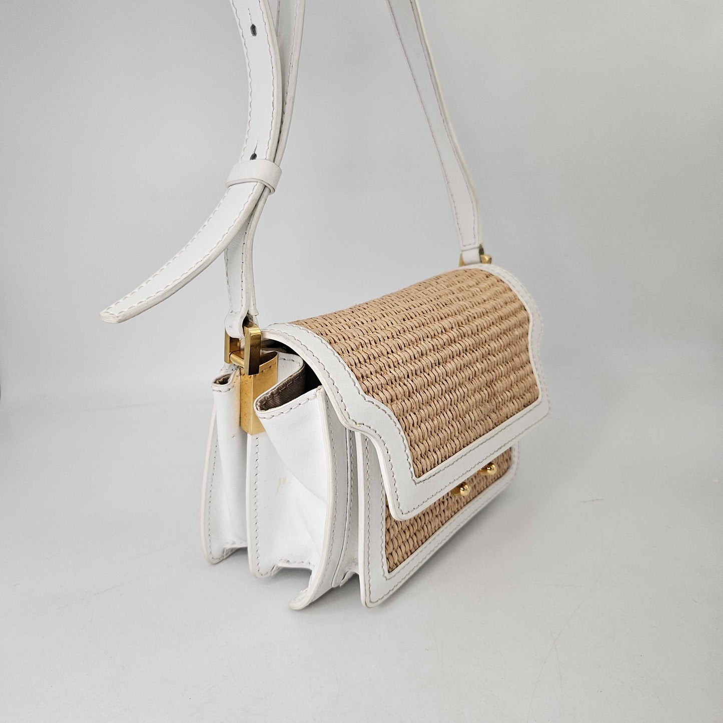 Mini Raffia Trunk Crossbody Bag in White [ReSale]