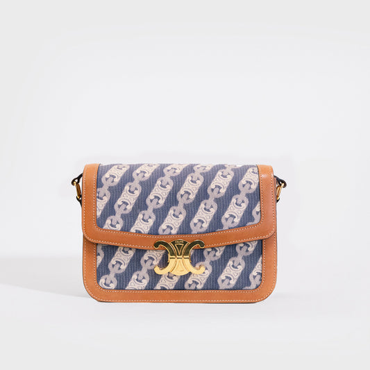 Medium Classique Triomphe Shoulder Bag in Blue Canvas