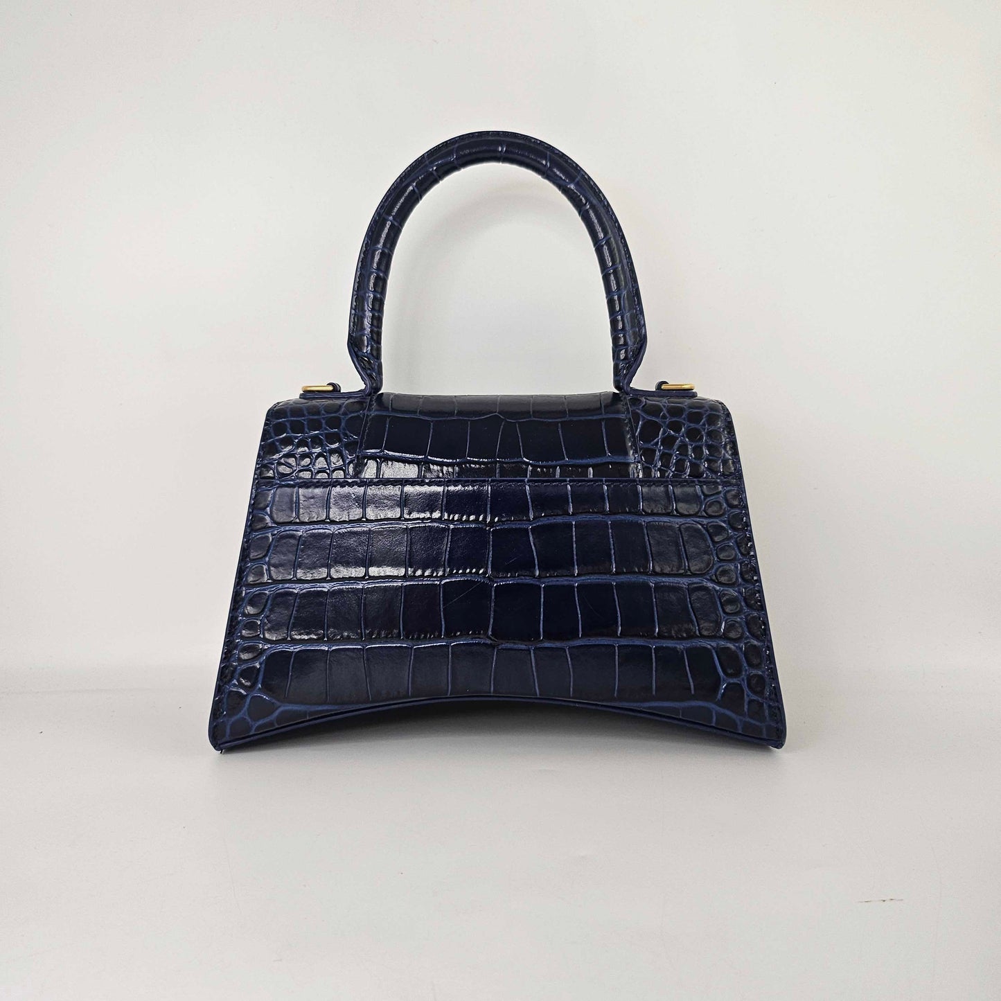 Small Hourglass Top Handle Bag in Navy Embossed Croc [ReSale]