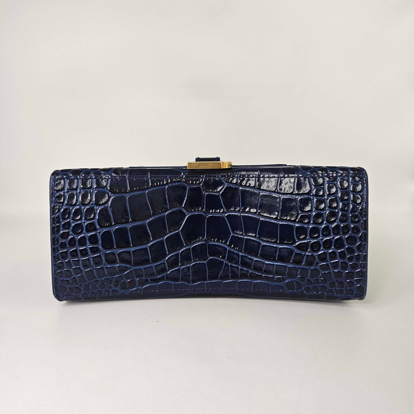 Small Hourglass Top Handle Bag in Navy Embossed Croc [ReSale]